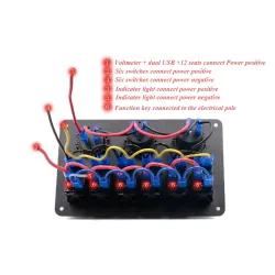 6 Gang 12V switchpanel - 5V Dual USB - digital voltmeter