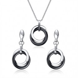 Black ceramic round earrings & necklace - jewellery set
