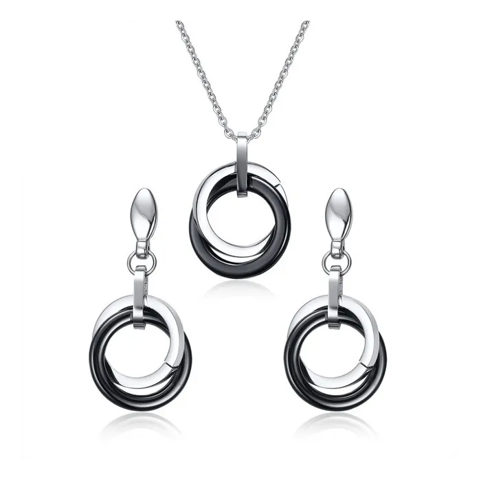 Conjuntos de joyasPendientes redondos de cerámica negro & collar - conjunto de joyas
