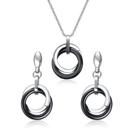 Conjuntos de joyasPendientes redondos de cerámica negro & collar - conjunto de joyas
