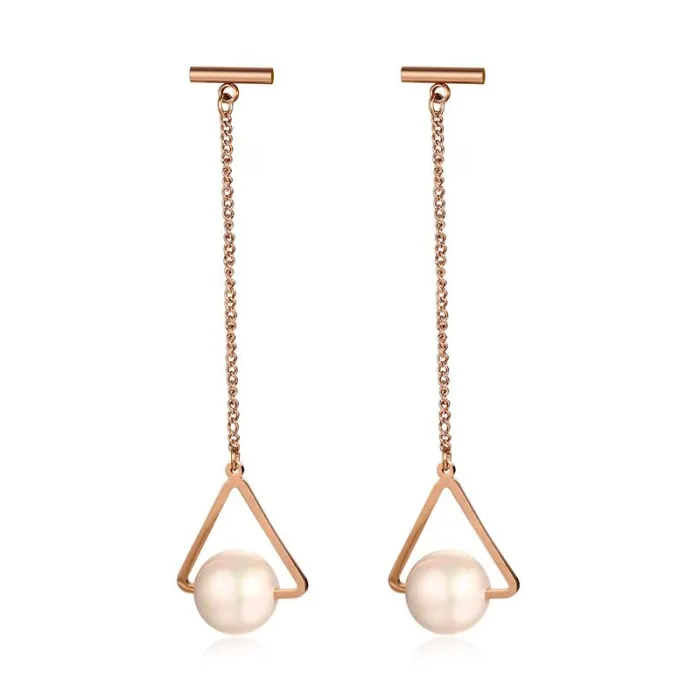 Triangles & perles - boucles d'oreilles en or rose
