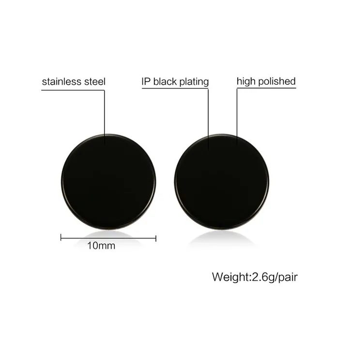Round Black & Silver Stud Earrings