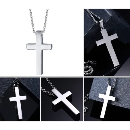 CollaresColgante clásico en blanco con collar de acero inoxidable