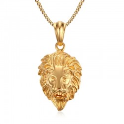 Lion tête pendentif collier en or