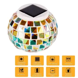 JardínSolar Powered Mosaic Glass Ball Garden lámpara impermeable