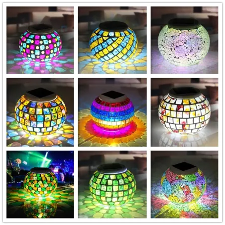 JardínSolar Powered Mosaic Glass Ball Garden lámpara impermeable