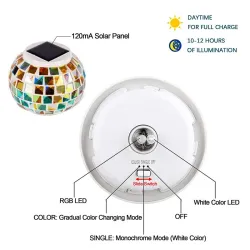 JardínSolar Powered Mosaic Glass Ball Garden lámpara impermeable