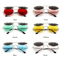 Steampunk Vintage Round Double Lens occhiali da sole Unisex