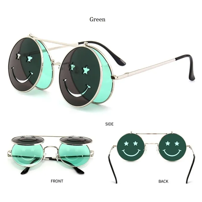 Steampunk Vintage Round Double Lens aurinkolasit Unisex