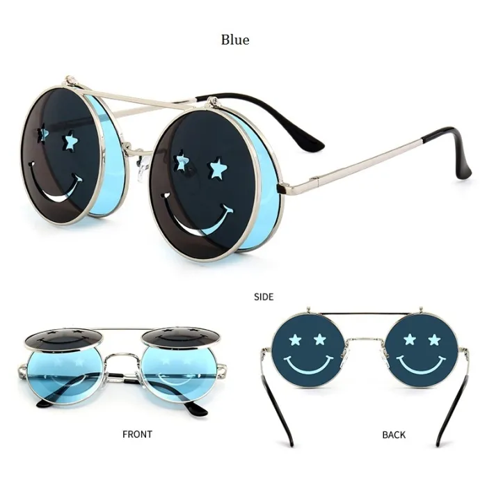 Steampunk Vintage Round Double Lens aurinkolasit Unisex