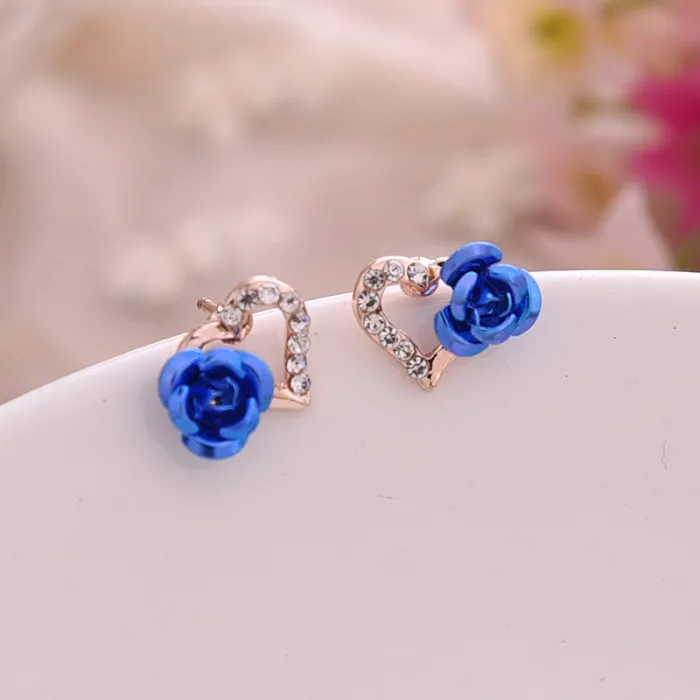 AretesFlor de rosa corazón - pendientes de cristal