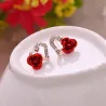 Heart & rose flower - crystal stud earrings