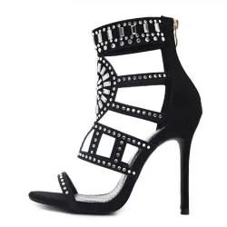 Sexiga högklackade sandaler - med pärlor / studs - fotledlängd / bakre zipper