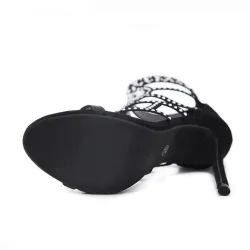 Sexiga högklackade sandaler - med pärlor / studs - fotledlängd / bakre zipper