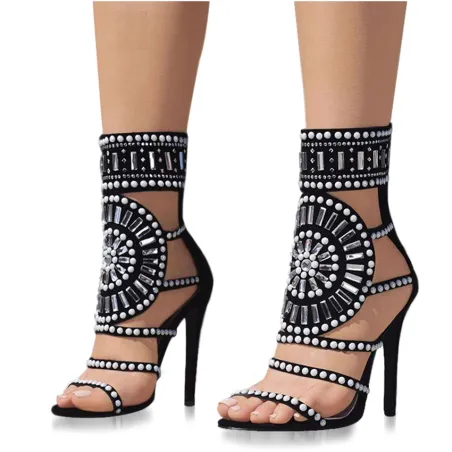 Sexy sandalen met hoge hakken - met parels / studs - enkellange / ritssluiting aan de achterkantSandalen