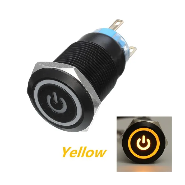 12V 5-pin 19mm metall tryckknapp - momentströmbrytare med LED - vattentät switch - Svart