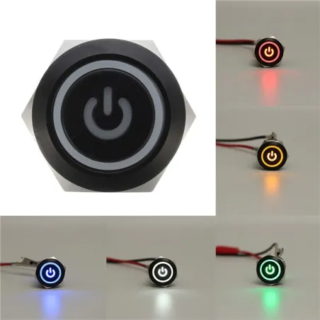 12V 5-polig 19mm Metall Druckknopf - momentaner Leistungsschalter mit LED - wasserdichter Schalter - Schwarz