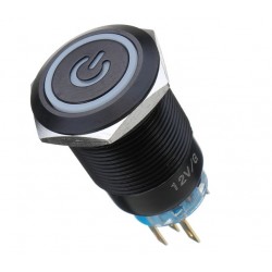 12V 5-pin 19mm metal botão de pressão - interruptor de energia momentâneo com LED - interruptor impermeável - Preto