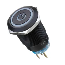 12V 5-pins 19 mm Led Metalen Drukknop Spanningsschakelaar Waterdichte Schakelaar ZwartSchakelaars