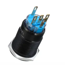 12V 5-pin 19mm metallipush -painike - hetkellinen virtakytkin LED - vedenpitävä kytkin - Black