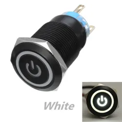 12V 5-pin 19mm metal push button - momentary power switch with LED - waterproof switch - Black