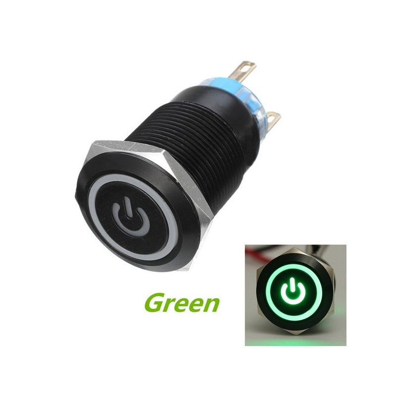 12V 5-pin 19mm metal push button - momentary power switch with LED - waterproof switch - Black