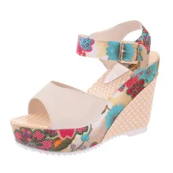 Flower pattern wedge heel sandalsSandals