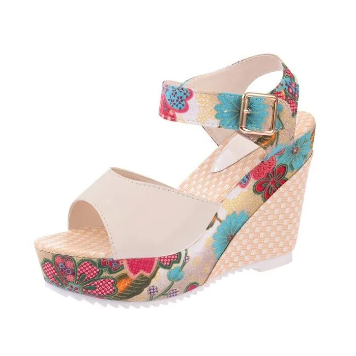 Flower pattern wedge heel sandalsSandals