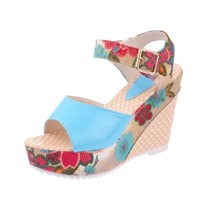 Flower mönster kil häl sandaler
