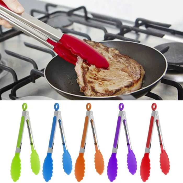 Stainless Steel Silicone Kitchen BBQ - Salad Bread Tong