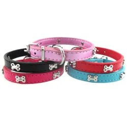 5 Färger Pet Dog Justerbar pelare hållbar PU-läder