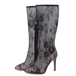 Bottes d'été Mid-Half Thin High Heels Pointed Toe Zipper