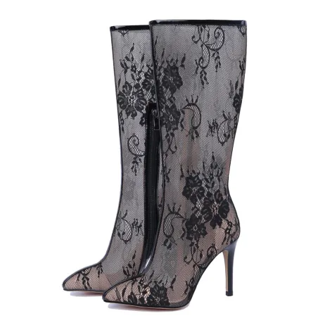BotasBotas de verano de Mid-Half Thin High Heels Pointed Toe Zipper