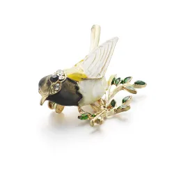 Oriole bird rhinestone & enamel brooch
