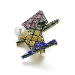 Colourful crystal dog brooch