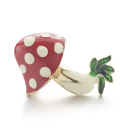 broche de cristal de cogumelo de esmalte vermelho