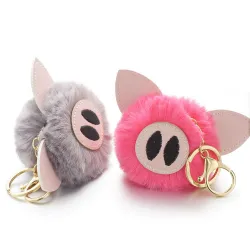 Fur pompom - piggy - avain
