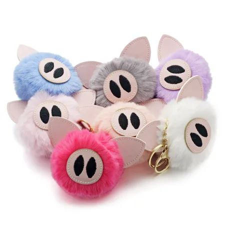 Päls pompom - piggy - keyring