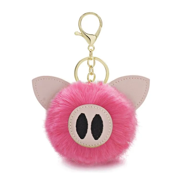 Pompom de pele - piggy - chaveiro