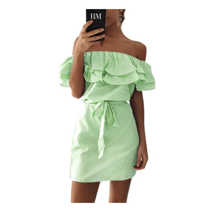 Vestidoshombros sin tirantes volantes mini vestido