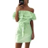Vestidoshombros sin tirantes volantes mini vestido