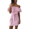 Vestidoshombros sin tirantes volantes mini vestido