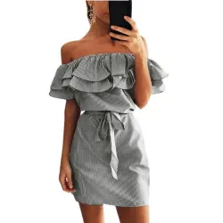 Vestidoshombros sin tirantes volantes mini vestido