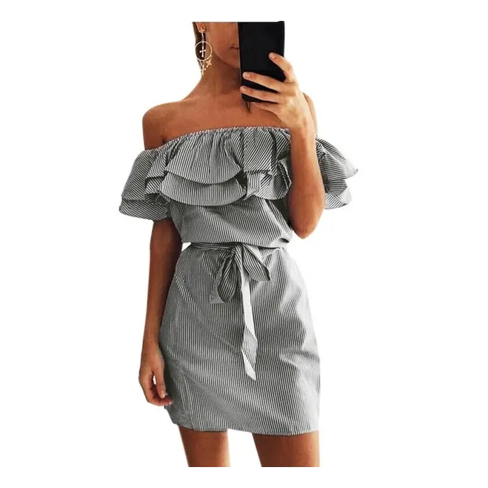 Vestidoshombros sin tirantes volantes mini vestido