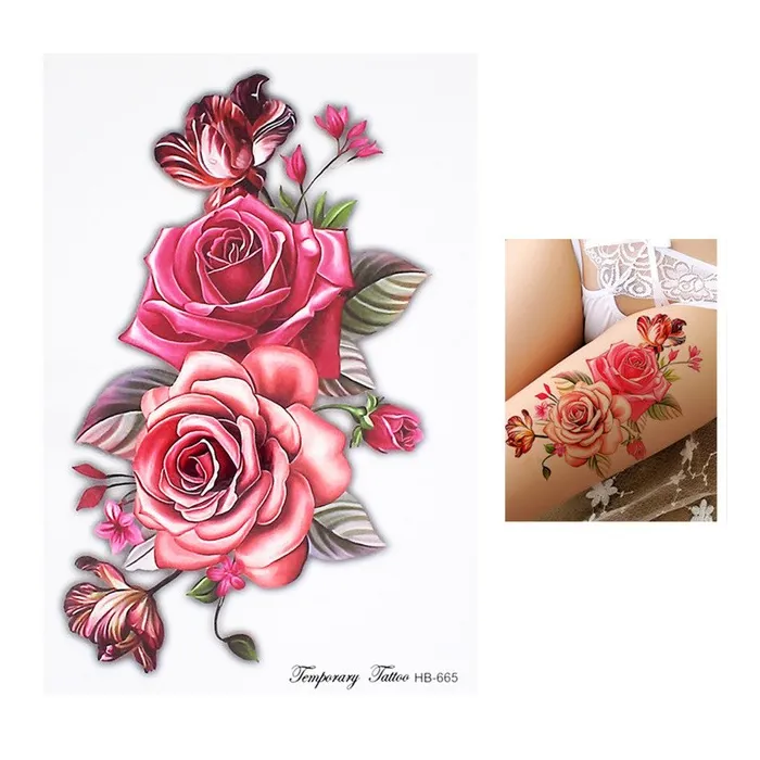Flor & pássaro adesivo de tatuagem falso temporário