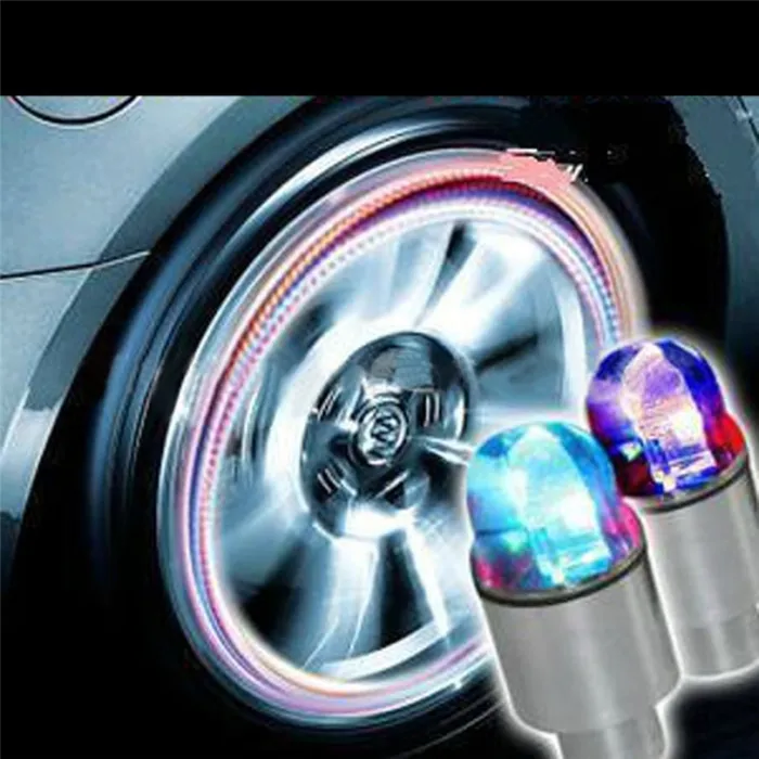 Voiture vélo LED neon bleu strobe bouchons de valve de pneu 2 pcs