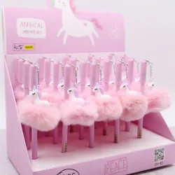 Unicorn plush pendant ball penna gel penna