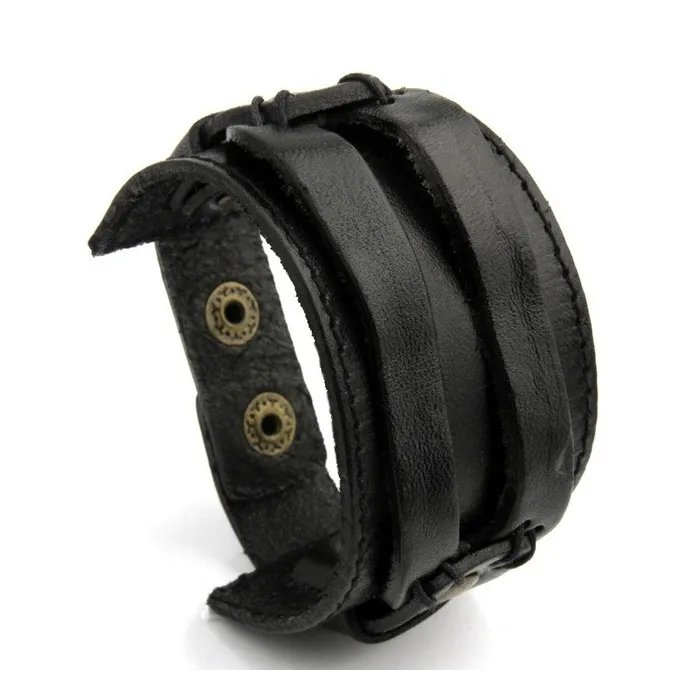 Ciuffo in pelle doppia larga corda bracciale unisex