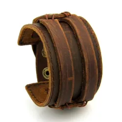 Bracelet en cuir double corde large