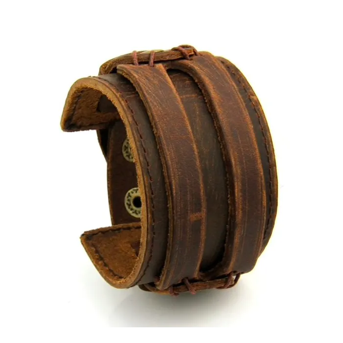 Bracelet en cuir double corde large